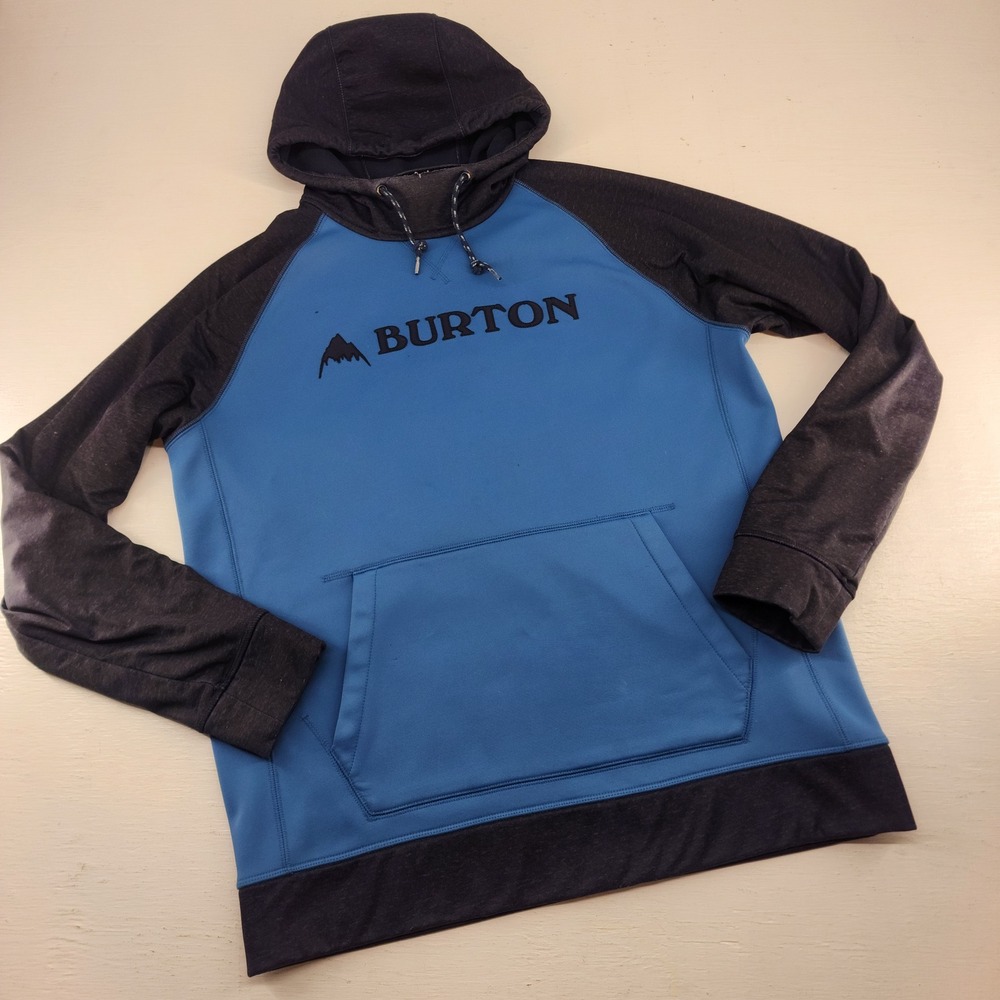 Burton Mens Large Blue Gray Raglan Fleece Hoodie Snowboard Gorpcore Pullover